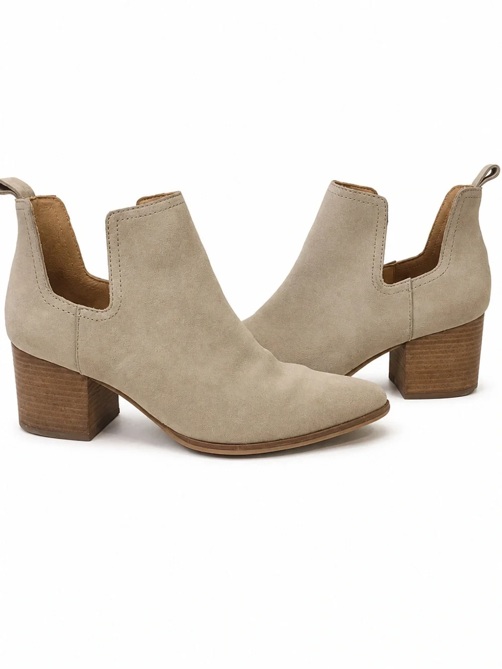 LUCKY BRAND Women's Suede Cutout Pointy Toe Ankle Boots in Light Taupe 8.5